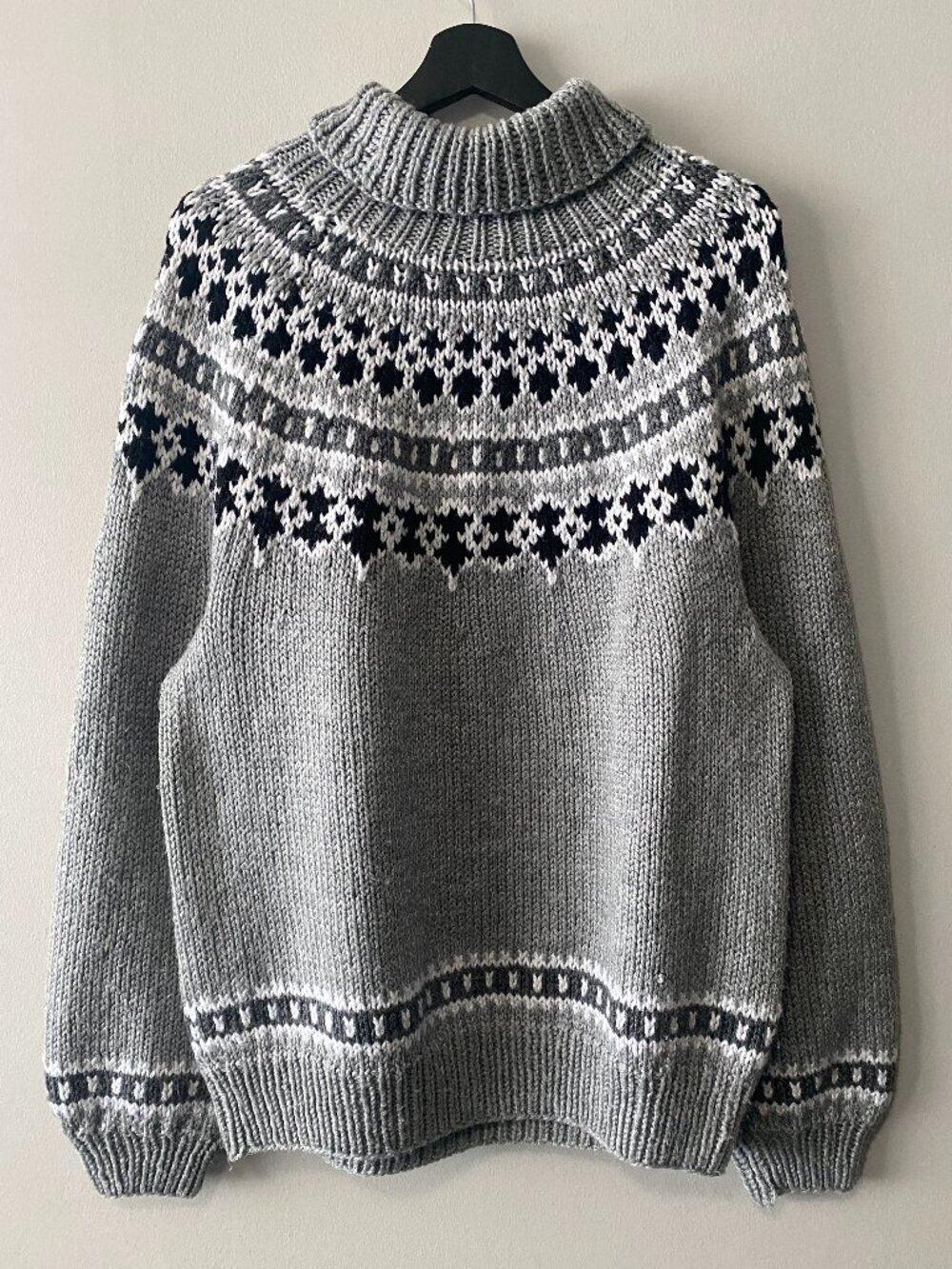 Handmade Knit Grey Colourwork Turtleneck Sweater